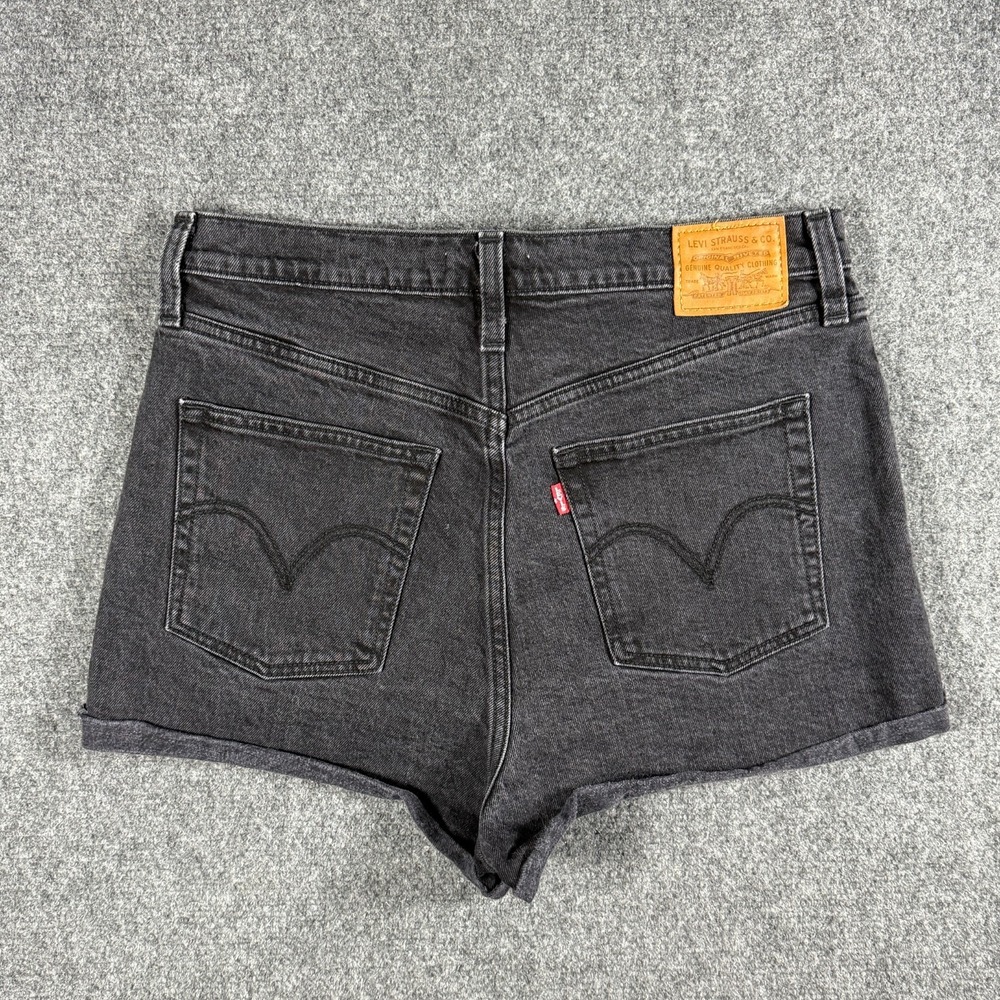 Levis Ribcage Straight Black Denim Cutoff Shorts Frayed Hem 100% Cotton Size 31